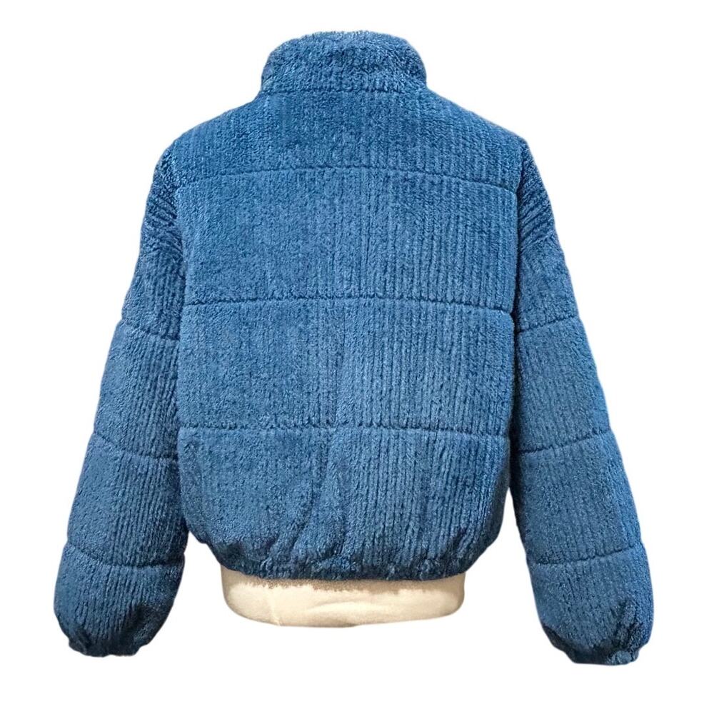 Wild Fable Blue Teddy Sherpa Puffer Jacket Women's Faux Fur Zip Coat - Picture 3 of 8